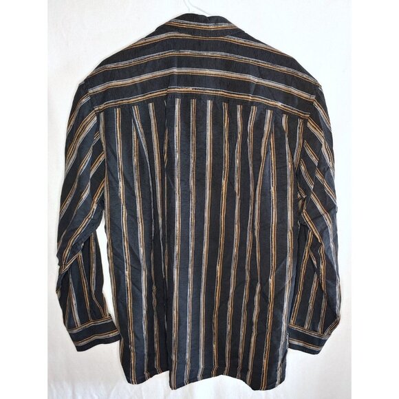 Tommy Bahama Button Up Long Sleeve Shirt - Black/Tan Stipe Silk - Mens Large - Picture 2 of 9